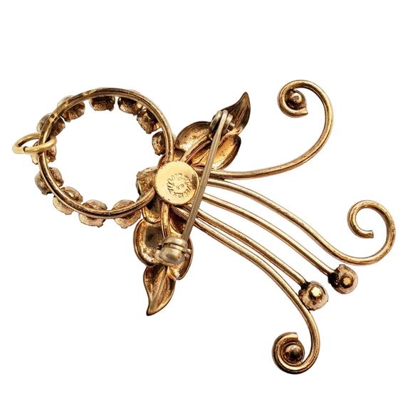 DeCurtis USA 12K GF Floral Swirl Rhinestone Brooch • 1940s • Convertible - Picture 2 of 6